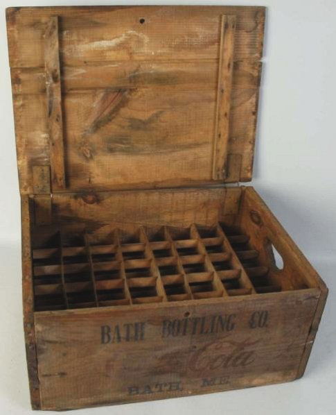 Early Coca-Cola Bath, ME 48-Bottle Crate.: Still retains its original hinged lid and interior thin wooden dividers. A rare survivor with normal wear! Condition (Very Good). Size 10 - 1/