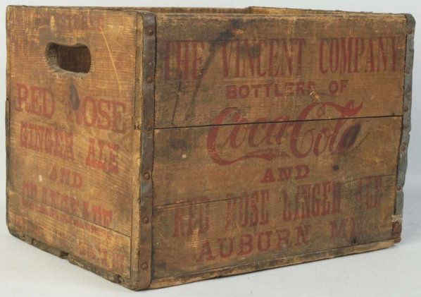 Auburn, ME Early Coca-Cola Wooden Crate.: Good stencils with ginger ale and orangeade also promoted on the piece. General wear overall. Condition (Good - Very Good). Size 12" x 16 - 1/