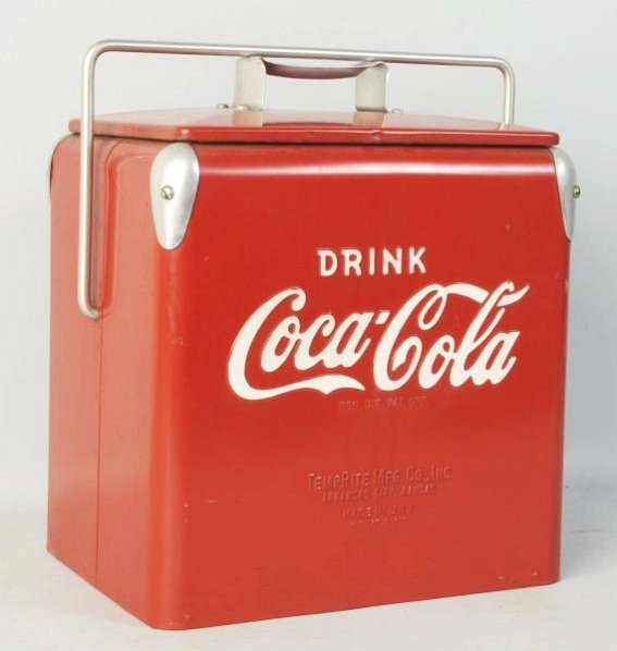 Small Temprite Coca-Cola Picnic Cooler.: Beautiful example of a scarcer cooler with only a few minor marks. Condition (Near Mint). Size 14" T.