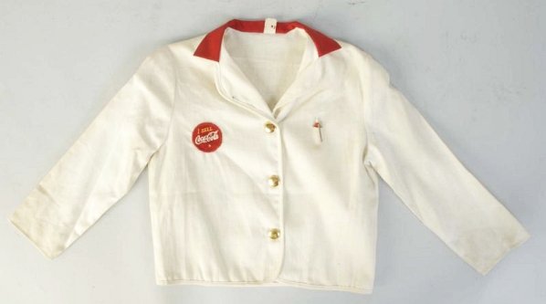 Coca-Cola Soda Fountain Attendant's Jacket.: 1930s to 1940s. Small size. Light soiling and nearly no wear. Condition (Excellent Plus). Size 18" L.