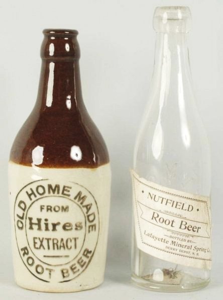 Lafayette Mineral Spring & Hires Bottles.: 1900 to 1910. Both are quite clean. Condition (Near Mint). Size Largest: 8" T.