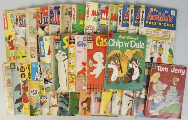 Lot of 35: Golden & Silver Age Funny Comic Books.: Includes titles such as Archie, Beetle Bailey, Baby Huey, Casper and others. Some issues have torn or missing covers. Condition (Poor - Good).