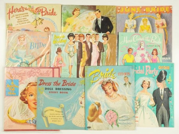 Lot of 10: Bridal Theme Paper Doll Sets.: Includes Here's the Bride, Dress the Bride, June Bride and seven others. All are uncut. Condition (Excellent).