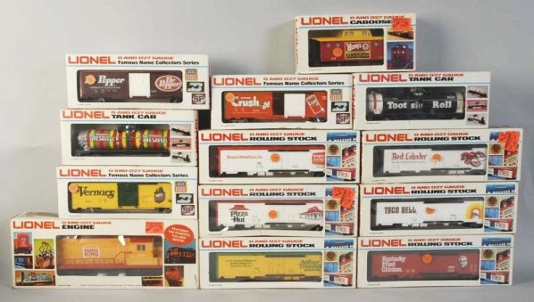 Lionel Food & Beverage Theme Train Set.: Contemporary. Includes Burger King GP-20 diesel locomotive no. 8160 marked "1981 Burger King Corporation" along with 12 food and soda related boxcars and a Wendy's no. 6449 caboose. Includes all origi