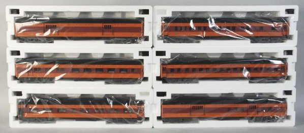 Lot of 6: K-Line Milwaukee Road Passenger Cars.: Contemporary. Heavyweight Series: "Olympian Hiawatha". Includes one Arrowhead sleeper, one Crystal Point observation, one Camp Randall diner, one coach car, one baggage car, and one passenger car. Inc