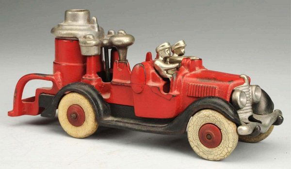 Cast Iron Hubley Ahrens Fox Fire Pumper Toy.: American. White rubber tires with some cracking and crazing. Missing hose reel and some general overall wear. Condition (Very Good). Size 10" L.