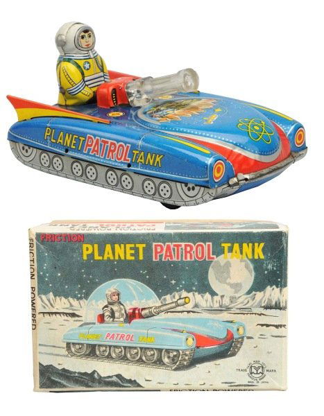 Tin Litho Friction Planet Patrol Tank.: Japanese, Yano Man Toys. Working. Includes original box. Condition (Near Mint). Size 6" L.