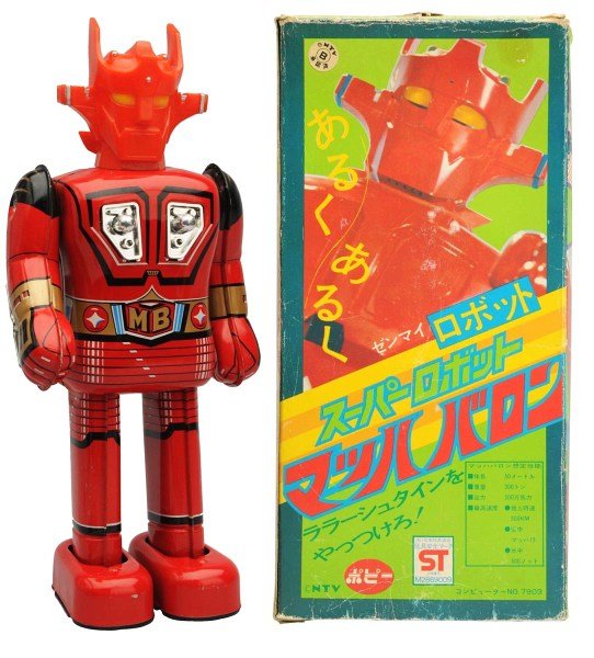 Tin Litho Wind-Up Boltez Five.: Japanese. Working. Includes original box with some punctures and creases. Toy (Near Mint) Box (Very Good - Excellent). Size 9 - 1/4" T.