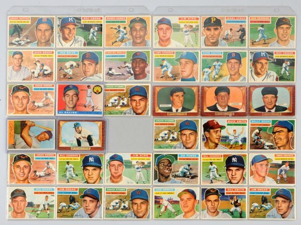 Lot of Approx. 100 Assorted Baseball Cards.: 1950s to 1980s. Includes a 1954 and 1955 Bowman, 1955 and 1956 Topps, 1962 Post Cereal, and 1988 Donruss. Better cards include a 1954 no. 184 Willie Mays with some damage in upper left corner and dama