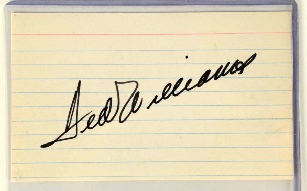 Ted Williams Autographed Index Card.: Signed in black marker. Includes an LOA from JSA. Condition (Excellent). Size 3" x 5".