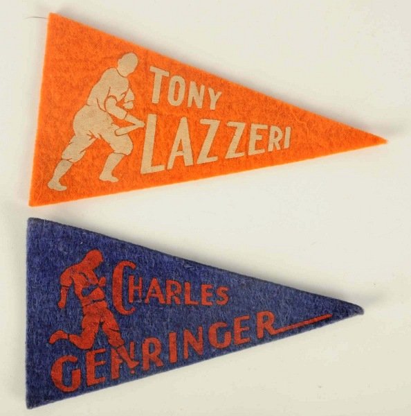 Lot of 2: Vintage Felt Type 1 Mini Pennants.: 1936 to 1938. Includes Tony Lazzeri and Charles Gehringer. Slight wear overall. Condition (Excellent). Size Each: 4 - 1/4" L.