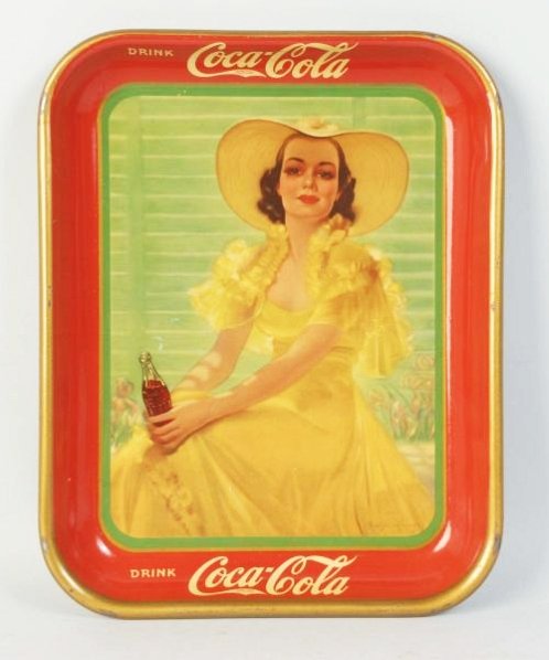 1938 Coca-Cola Tray.: Clean and bright with smaller rim nicks/chips. Condition (Excellent). Size 10 - 1/2" x 13 -1/4".