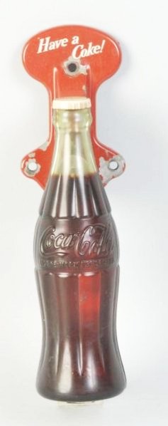 1950s Coca-Cola Door Pull Handle.: Metal and plastic with a few paint chips on painted parts and light wear. Condition (Very Good). Size 8" T.