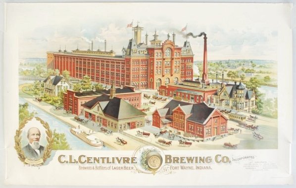 1890s-1900 Centlivre Brewing Co. Lithography.: Beautiful with just minor outer edge light wear. Condition (Near Mint). Size 37 - 3/4" x 25".