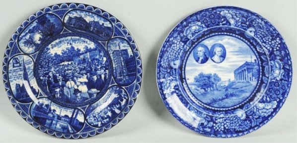 Lot of 2: Flow Blue Plates.: Largest: 10" Dia. Includes one Allentown, PA piece with a two-inch crack and one Mount Vernon piece. (Very Good - Excellent).
