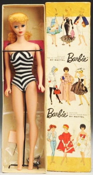Blonde Ponytail #5 Barbie with original Box.: This great #5 Barbie is in super condition. She does not have green ears and there are not splits to the plastic. She includes her original swimsuit, shoes, earrings, and booklet. The box has heavy ta