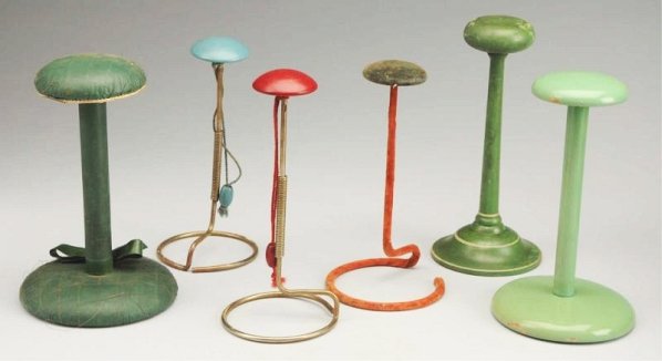 Lot of 6: Hat Stands.: Vintage stands great for displaying wigs or hats (some normal wear). Condition (Good). Size Largest: 9" T.