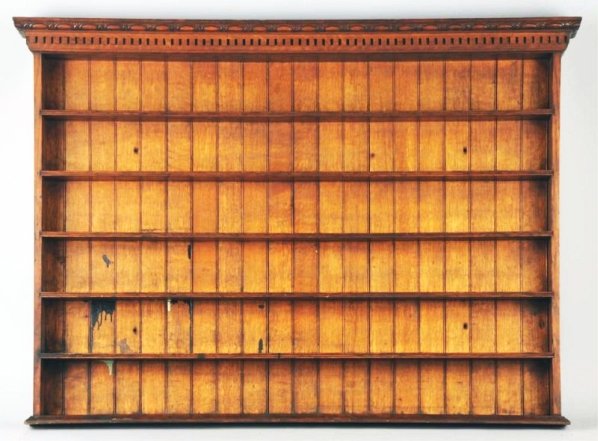Barber Shop Shaving Mug Rack.: 36 openings. Moderate wear overall. Condition (Very Good). Size 54" L.