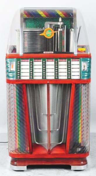 Rockola Rocket Model 1434.: Excellent original condition. Has coin equipment and some records. Plays great. Missing bottom needle, this model plays both sides of the 78 record. Condition (Excellent). Size 58" T.