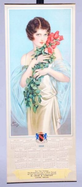 Selz Shoes 1928 Tall Calendar.: Beautiful with Early Christy art and only side edge wear. Condition (Near Mint). Size 30 - 1/4" x 12".