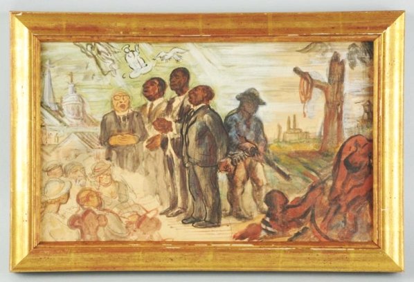 Philip Reisman Watercoler & Gouache.: American, (1904-1992). On artist board. Possible study for a mural by, WPA artist Philip Reisman. African American subject, depicting gospel singers and a prayer service with Christ, angel and holy sp