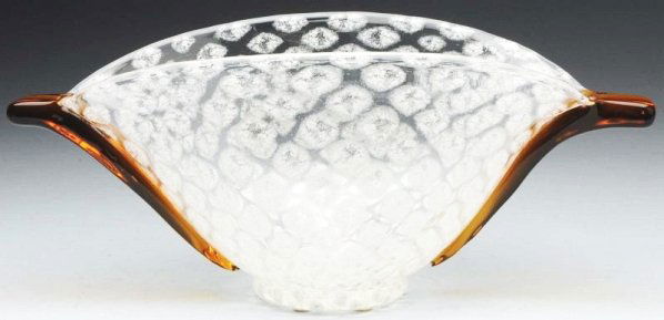 Rare Loetz Vase with Amber Glass Handles.: An extremely rare Loetz Art Deco vase in the Schneeflecken décor with applied Amber glass paddle handles. Unique hand made piece. See Passau Museum Catalog for more information. Condition (Excellent)