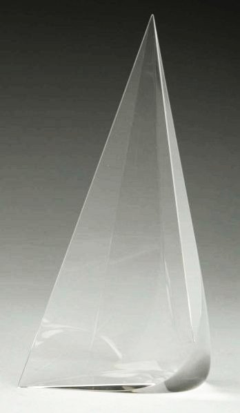 Christopher Ries Polished Crystal Art Sculpture: A cut and polished optic crystal in the shape of a "sail". Ries worked with Harvey Littleton, who is considered to be the "founding father" of the studio glass movement. Ries has exhibited all over th