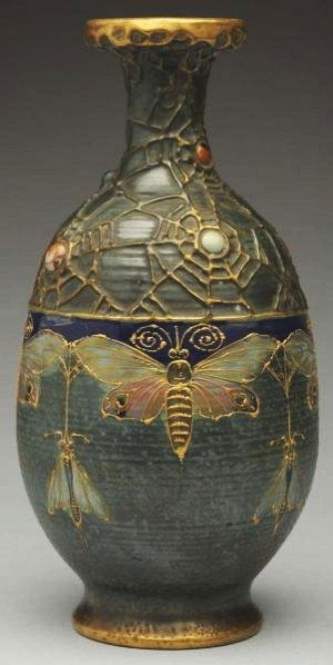 Amphora "Butterfly and Web Vase.: Amphora oval and Austria mark. Mint. Condition (Excellent). Size 11" T.11" T.(Excellent).