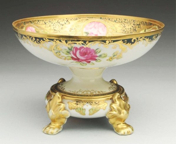 Handpainted Nippon Centerpiece Bowl on Pedestal.: With floral, gold motif. Great color. No damages. Condition (Excellent). Size 10" Dia.10" Dia.(Excellent).