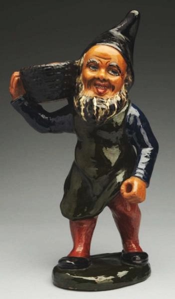 Pottery Garden Gnome.: Gnome is holding a basket. No damage. Condition (Excellent). Size 18 - 1/2" T.18 - 1/2" T.(Excellent).