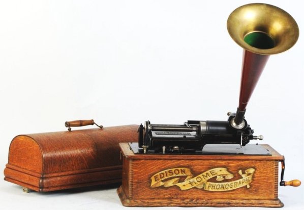 Edison Banner Home Phonograph.: Working. Includes horn. Condition (Good). Size Phonograph: 18" W. Horn: 15 - 1/2" T.Phonograph: 18" W. Horn: 15 - 1/2" T.(Good).