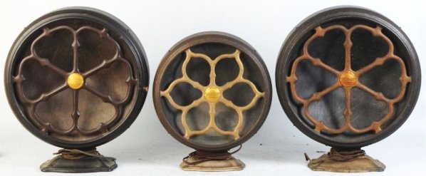 Lot of 3: Atwater Kent Cone Speakers.: Circa 1928. Includes two Type E and one Type E2. Condition (Excellent). Size Largest: 19 - 1/2" T.Largest: 19 - 1/2" T.(Excellent).