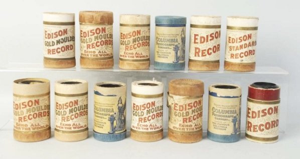 Lot of 13: Edison Phonograph Rolls.: With holders. Condition (Excellent). Size Each: 4 - 1/2" L.