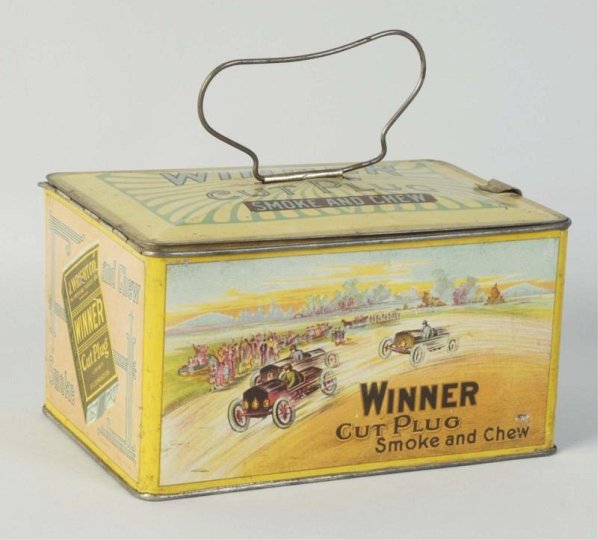 Rectangular Winner Cut Plug Tobacco Tin.: Solid colors and nice detail. With very little wear. Condition (Excellent). Size 7 - 1/2" L.