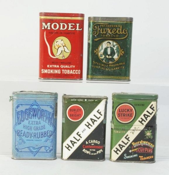 Lot of 5: Vertical Tobacco Pocket Tins.: Includes, Tuxedo, Edgeworth, Model and two Half and Half. Condition (Excellent - Near Mint). Size 4 - 1/2" T.