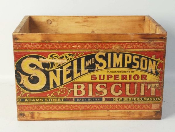 Snell & Simpson Wood Crate.: Very nice. No lid. Label very presentable with very solid color. Condition (Excellent). Size 21 - 1/2" L.