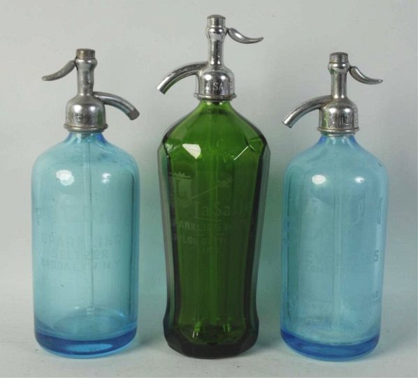 Lot of 3: Glass Seltzer Bottles.: Includes La Salle, Stanley and Pocono. No noticeable chips or cracks. Condition (Excellent). Size Largest: 12 - 1/2" T.