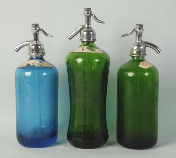 Lot of 3: Glass Seltzer Bottles.: Includes, L.K. Lazarus, Tay-Sty, and Chester. Condition (Excellent). Size Largest: 12 - 1/2" T.