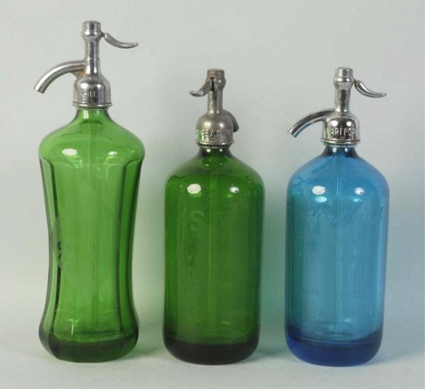 Lot of 3: Glass Seltzer Bottles.: Includes Hartford Club, Dunhill and S&H. Condition (Excellent). Size Largest: 12 - 1/2" T.