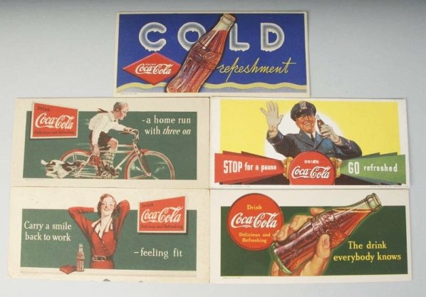 Lot of 5: Color Picture Coca-Cola Blotters.: Five 1930s Coca-Cola blotters. Condition (Excellent - Near Mint). Size Each: 3 - 1/2" x 7 - 3/4".
