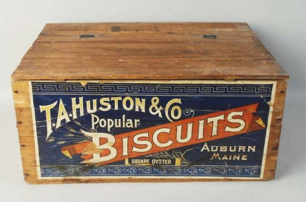Wood T.A. Huston & Co. Biscuit Crate.: Good label with a few chips and clean box. Condition (Excellent). Size 24" L.