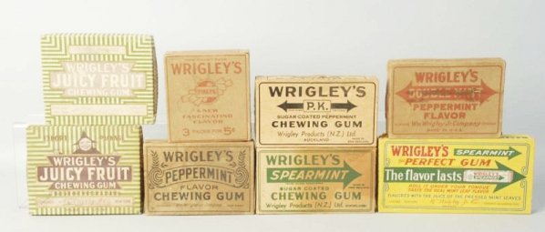 Lot of 8: Gum Boxes.: 1930s with average wear. Condition (Very Good). Size Largest: 8 - 1/2" L.