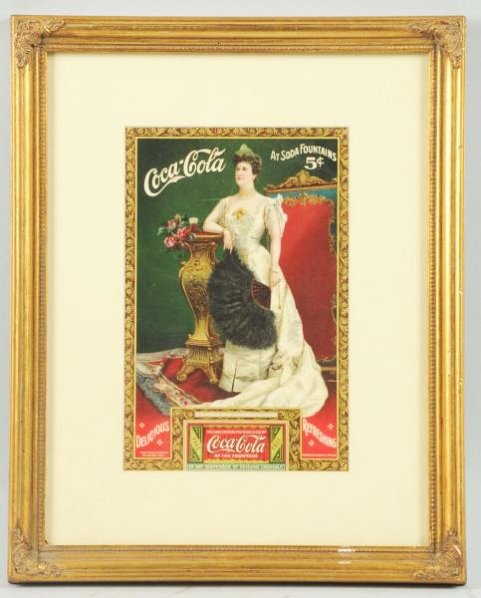 1904 Coca-Cola Ad and Coupon.: Framed under glass. A few light bends and a short edge closed tear. Condition (Excellent). Size Framed: 15 - 1/2" x 12 - 1/2".