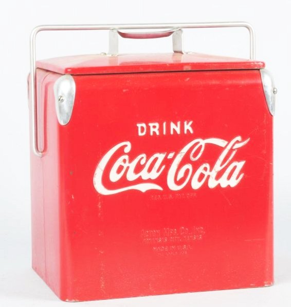 1950s Coca-Cola Six Pack Picnic Cooler.: A few dents and small marks Condition (Excellent). Size 13" L.