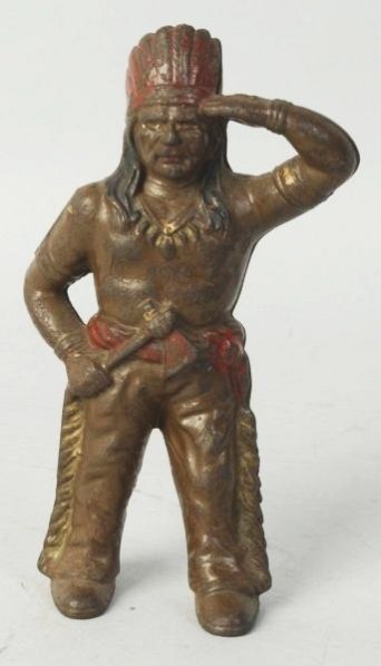 Indian with Tomahawk Cast Iron Still Bank.: Manufactured by AC Williams. Condition (Good). Size 6 - 1/4" T.