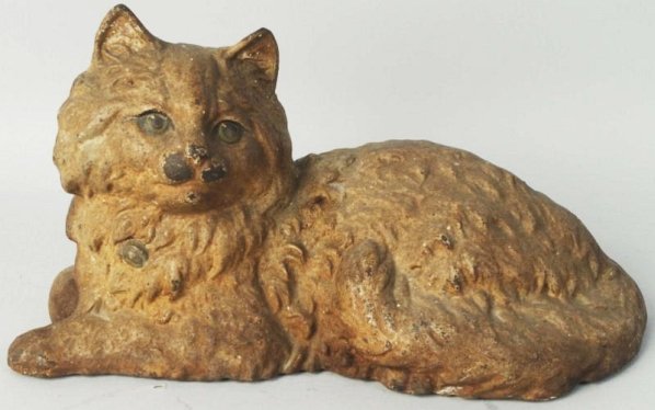 Cast Iron Lying Down Cat Doorstop.: Made by Hubley Products, full-figure. Condition (Good). Size 10 - 1/2" L.