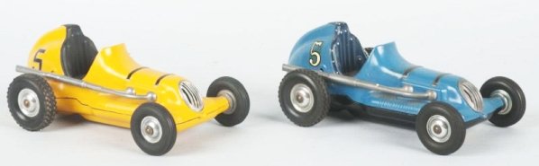 Lot of 2: Thimble Drome Champion Toy Race Cars.: Marked Cox Thimble Drome Champion on bottom. Both Marked No.5 and both have some repainting. No motors. Condition repainted. Size Each: 9 - 3/4" L.
