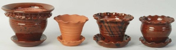 Lot of 4: Ned Foltz Redware Pottery.: Attached bottom dishes. No damage or repair. Condition (Excellent). Size Largest: 5 - 1/2" Dia.