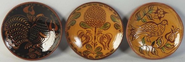 Lot of 3: Ned Foltz Redware Pottery.: Includes two with birds and one floral. No damage or repair. Condition (Excellent). Size Each: 7 -1/2" Dia.