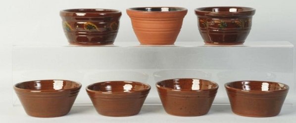 Lot of 7: Redware Bowls.: Bowls. Condition (Excellent). Size Each: 5 - 1/2" Dia.